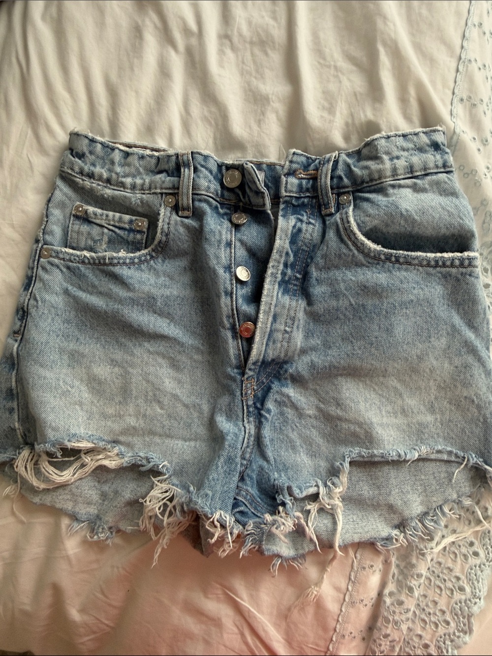 Zara Women's Raw-Hem Light Blue Denim Shorts